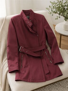Liz Claiborne Women’s Medium Wine Belted Water-Resistant Trench Coat NWT